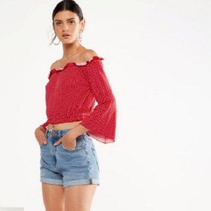 Cotton On Polka Dot Off Shoulder Top Size XXL Red